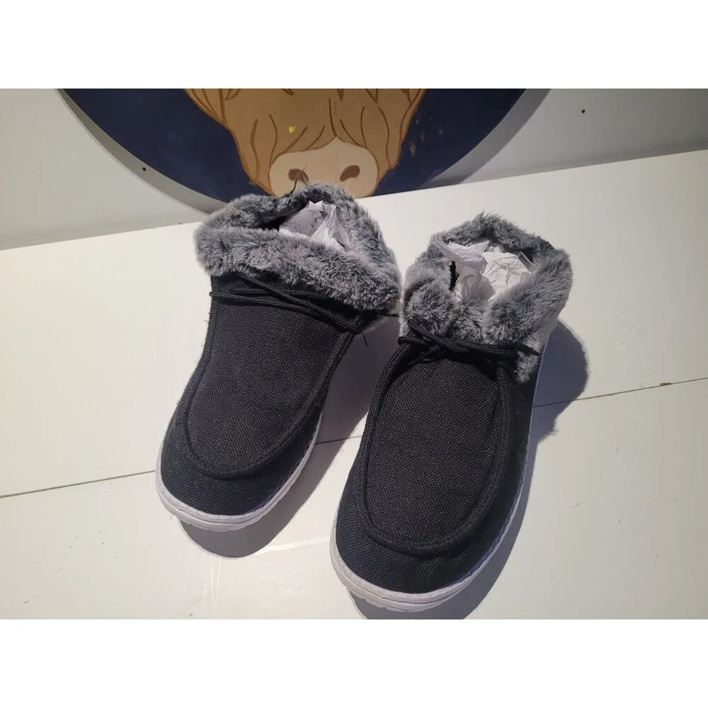No brand Men’s Black Casual Slip On Loafers Faux Fur Lined Comfort Shoes Size 10